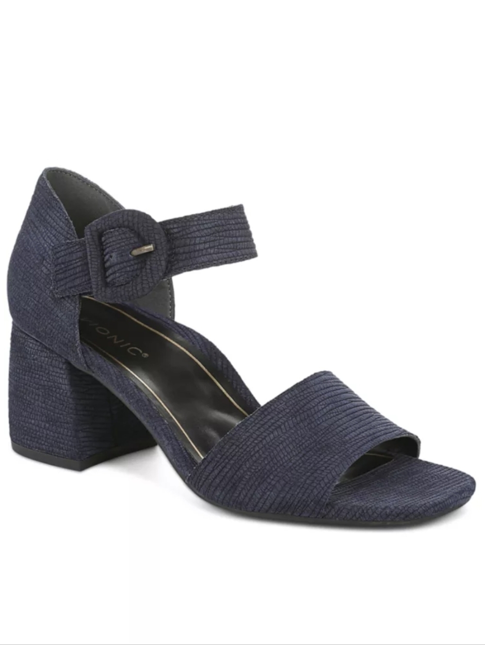 NEW Vionic Chardonnay Sandals Navy Leather Dress Heels Comfort Support Sz 9.5